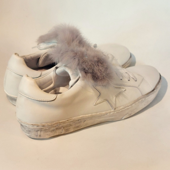 Piranha distressed white leather sneakers w fur trim, EU41, New, trade sample - Picture 7 of 16